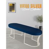 Gazzini Furniture Viego Silver Smooth Bench Lüks Metal Gümüş Ayak, Chester Model Yatak Ucu Mavi Puf - 45x140