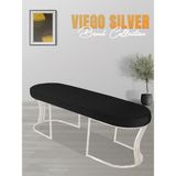 Gazzini Furniture Viego Silver Smooth Bench Lüks Metal Gümüş Ayak, Chester Model Yatak Ucu Siyah Puf - 45x140