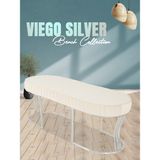 Gazzini Furniture Viego Silver Striped Bench Lüks Metal Gümüş Ayak, Chester Model Yatak Ucu Beyaz Puf - 45x140