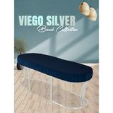 Gazzini Furniture Viego Silver Striped Bench Lüks Metal Gümüş Ayak, Chester Model Yatak Ucu Mavi Puf - 45x140