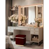 Gazzini Furniture Zengo Gold Twin Line Kare Puf Bordo Kumaş Dekoratif Makyaj Masası Pufu - 45 x 45 cm