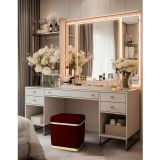 Gazzini Furniture Zengo Gold Twin Line Kare Puf Bordo Kumaş Dekoratif Makyaj Masası Pufu