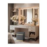 Gazzini Furniture Zengo Gold Twin Line Kare Puf - Gri Kumaş, Dekoratif Makyaj Masası Pufu