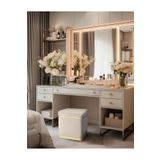 Gazzini Furniture Zengo Gold Twin Line Kare Puf Krem Kumaş Dekoratif Makyaj Masası Pufu
