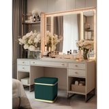Gazzini Furniture Zengo Gold Twin Line Kare Puf Yeşil Kumaş Dekoratif Makyaj Masası Pufu - 45 x 45 cm