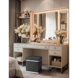 Gazzini Furniture Zengo Silver Twin Line Kare Puf Antrasit Kumaş Dekoratif Makyaj Masası Pufu