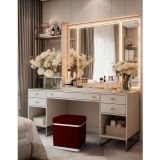 Gazzini Furniture Zengo Silver Twin Line Kare Puf Bordo Kumaş Dekoratif Makyaj Masası Pufu