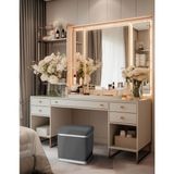 Gazzini Furniture Zengo Silver Twin Line Kare Puf Gri Kumaş Dekoratif Makyaj Masası Pufu - 45 x 45 cm