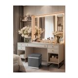 Gazzini Furniture Zengo Silver Twin Line Kare Puf Gri Kumaş Dekoratif Makyaj Masası Pufu