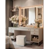 Gazzini Furniture Zengo Silver Twin Line Kare Puf Krem Kumaş Dekoratif Makyaj Masası Pufu - 45 x 45 cm