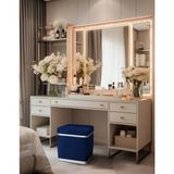 Gazzini Furniture Zengo Silver Twin Line Kare Puf Mavi Kumaş Dekoratif Makyaj Masası Pufu - 45 x 45 cm