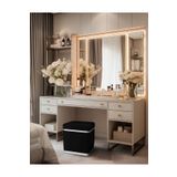 Gazzini Furniture Zengo Silver Twin Line Kare Puf Siyah Kumaş Dekoratif Makyaj Masası Pufu