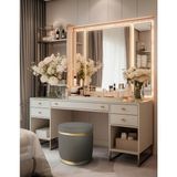 Gazzini Furniture Zerafet Gold Kaplama Luxery Puf Antrasit Babyface Kumaş Makyaj Koltuğu - 41 x 41 cm