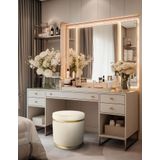 Gazzini Furniture Zerafet Gold Kaplama Luxery Puf Beyaz Babyface Kumaş Makyaj Koltuğu