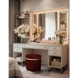 Gazzini Furniture Zerafet Gold Kaplama Luxery Puf Bordo Babyface Kumaş Makyaj Koltuğu
