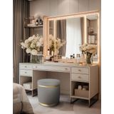 Gazzini Furniture Zerafet Gold Kaplama Luxery Puf Gri Babyface Kumaş Makyaj Koltuğu