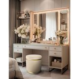Gazzini Furniture Zerafet Gold Kaplama Luxery Puf Krem Babyface Kumaş Makyaj Koltuğu - 41 x 41 cm
