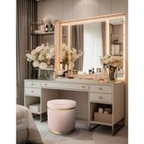 Gazzini Furniture Zerafet Gold Kaplama Luxery Puf Pembe Babyface Kumaş Makyaj Koltuğu - 41 x 41 cm