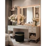 Gazzini Furniture Zerafet Gold Kaplama Luxery Puf Siyah Babyface Kumaş Makyaj Koltuğu - 41 x 41 cm