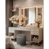 Gazzini Furniture Zerafet Silver Kaplama Luxery Puf Antrasit Babyface Kumaş Makyaj Koltuğu - 41 x 41 cm