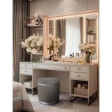 Gazzini Furniture Zerafet Silver Kaplama Luxery Puf Antrasit Babyface Kumaş Makyaj Koltuğu