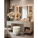 Gazzini Furniture Zerafet Silver Kaplama Luxery Puf Beyaz Babyface Kumaş Makyaj Koltuğu - 41 x 41 cm - Kırık Beyaz - Silver