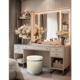 Gazzini Furniture Zerafet Silver Kaplama Luxery Puf Beyaz Babyface Kumaş Makyaj Koltuğu