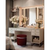 Gazzini Furniture Zerafet Silver Kaplama Luxery Puf Bordo Babyface Kumaş Makyaj Koltuğu