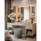 Gazzini Furniture Zerafet Silver Kaplama Luxery Puf Gri Babyface Kumaş Makyaj Koltuğu - 41 x 41 cm