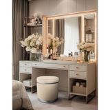 Gazzini Furniture Zerafet Silver Kaplama Luxery Puf- Krem Babyface Kumaş Pofuduk Puf, Makyaj Koltuğu - 41 x 41 cm