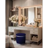 Gazzini Furniture Zerafet Silver Kaplama Luxery Puf Mavi Babyface Kumaş Makyaj Koltuğu