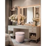 Gazzini Furniture Zerafet Silver Kaplama Luxery Puf Pembe Babyface Kumaş Makyaj Koltuğu - 41 x 41 cm