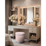 Gazzini Furniture Zerafet Silver Kaplama Luxery Puf Pembe Babyface Kumaş Makyaj Koltuğu