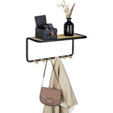 Gbmotion Bambu Ahşap & Metal Duvar Rafı – 6 Askılı, Çok Amaçlı Organizer, Askılık 58X26 cm