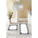 G&C HOME Dijital Baskılı Su Emici Beyaz Siyah Şeritli İkili Banyo Paspası (40/60cm -60x100cm)