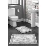 G&C HOME Dijital Baskılı Su Emici Etnik Gri İkili Banyo Paspası (40/60cm -60x100cm)