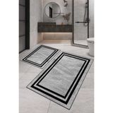 G&C HOME Dijital Baskılı Su Emici Gri Tonlu Şeritli İkili Banyo Paspası (40/60cm -60x100cm)