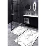 G&C HOME Dijital Baskılı Su Emici Gümüş Çizgili İkili Banyo Paspası (40/60cm -60x100cm)