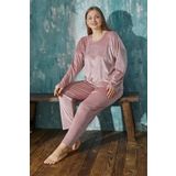 Gd Goldoremi 13208-4 Kadın Büyük Beden Kadife Uzun Kollu Pijama Takımı