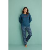 Gd Goldoremi 14102-4 Kadın Lazy Day Kadife Uzun Kol Çizgili Termal Pijama Takım