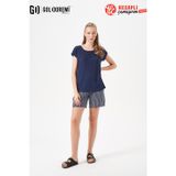 Gd Goldoremi 29154 Premium Kadın Çizgili Kısa Kollu Rahat Kesim Şortlu Pijama Takım