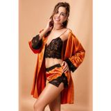 Gd Goldoremi Kadın Sabahlıklı Büstiyerli Şortlu Kimono 3'lü Pijama Takım