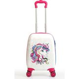 G&D Polo Suitcase Unicorn Desenli Pembe Beyaz Kız Çocuk Valizi 152 Küçük Boy Polikarbon Malzeme - Beyaz - Pembe