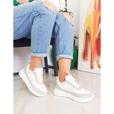 Gdt Ayakkabı Beyaz Gri Bağcıklı Düz Taban Kadın Sneaker - Beyaz - Grı
