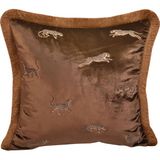 Ge Living Dekoratif Leopar Desenli Kahverengi Kadife Kırlent Kılıfı 45 x 45 cm - Standart