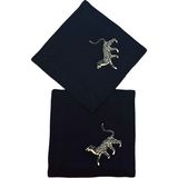 Ge Living Dekoratif Leopar Desenli Siyah Keten Kokteyl Peçete - 2 Adet - 15 x 15 cm