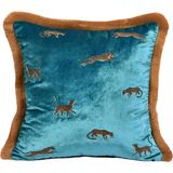 Ge Living Dekoratif Leopar Desenli Turkuaz Kadife Kırlent Kılıfı 45 x 45 cm - Standart