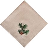 Ge Living Dekoratif Yılbaşı Kozalak Desenli Bej Keten Servis Peçetesi - 2 Adet - 45 x 45 cm