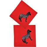 Ge Living Dekoratif Zebra Desenli Kırmızı Keten Kokteyl Peçete - 2 Adet - 15 x 15 cm