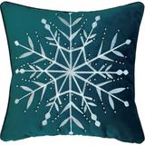 Ge Living Kar Tanesi Desenli Gümüş Boncuklu Yılbaşı Özel Serisi Kırlent Kılıfı - 45 x 45 cm - Gümüş - Yeşil